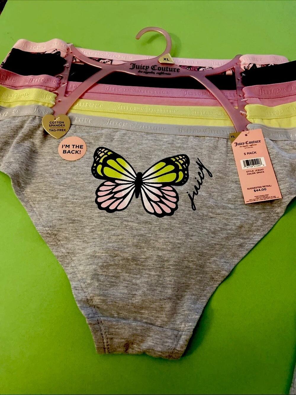 NEW! Juicy Couture Butterfly Bikini Panty 5 Pack Set/ MSRP $44/ EXTRA LARGE